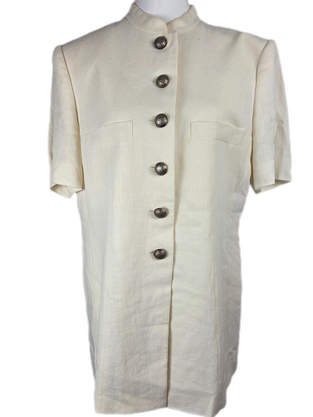 Vintage Max Mara Pure Linen Short Sleeve Jacket Mandarin Collar
